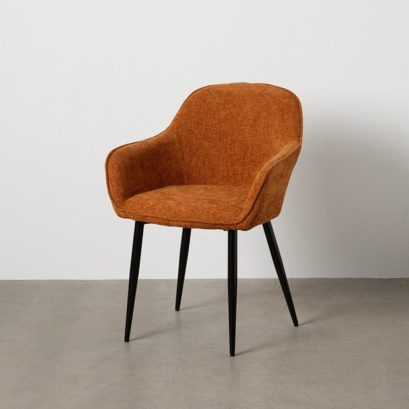 Fauteuil de table contemporain chic Tissu Terracotta Métal Noir Varelo - 11