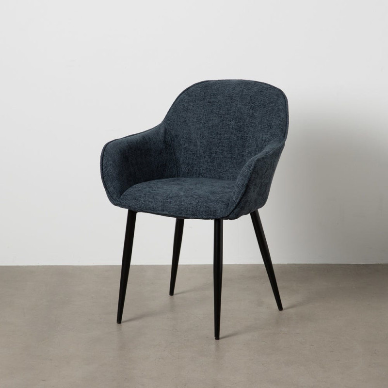 Fauteuil de table contemporain chic Tissu Bleu Métal Noir Varelo - 11