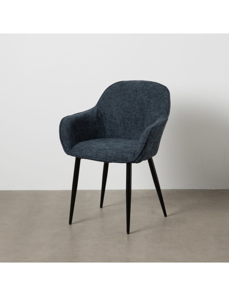 Fauteuil de table contemporain chic Tissu Bleu Métal Noir Varelo - 11