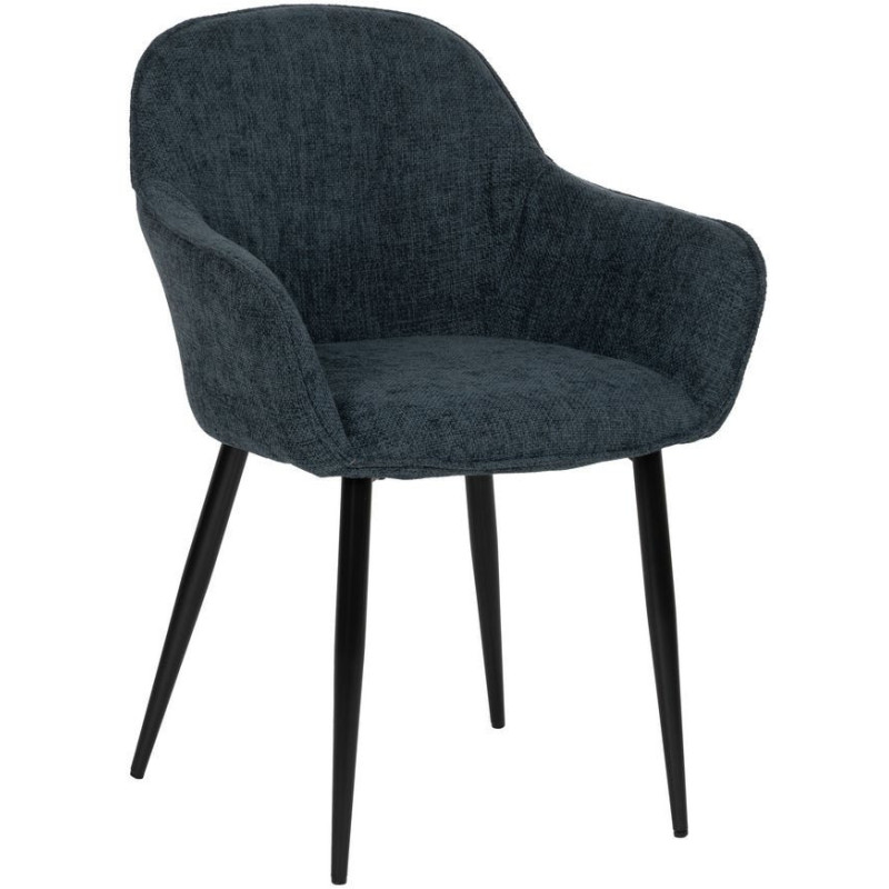 Fauteuil de table contemporain chic Tissu Bleu Métal Noir Varelo - 1