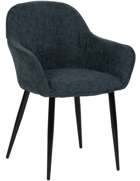 Fauteuil de table contemporain chic Tissu Bleu Métal Noir Varelo - 1