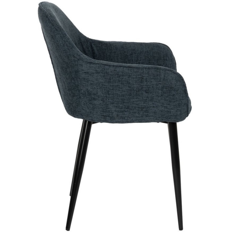 Fauteuil de table contemporain chic Tissu Bleu Métal Noir Varelo - 2