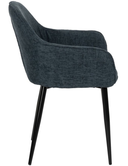 Fauteuil de table contemporain chic Tissu Bleu Métal Noir Varelo - 2