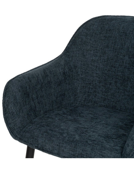 Fauteuil de table contemporain chic Tissu Bleu Métal Noir Varelo - 5