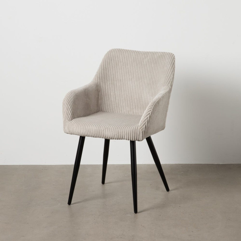 Fauteuil de table moderne chic Velours Beige Côtelé Métal Noir Belira (Lot de 2) - 11