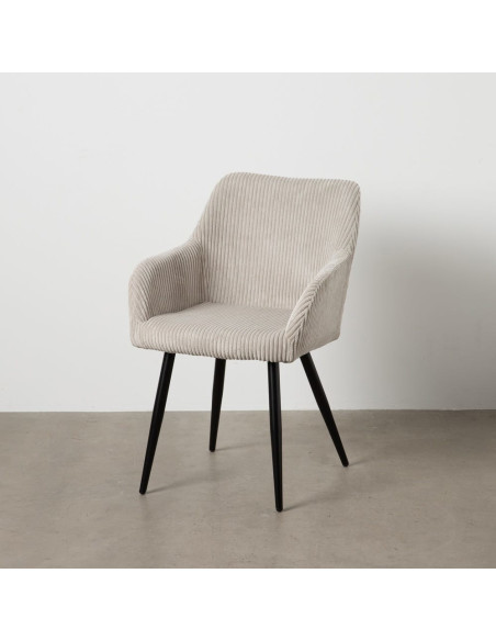 Fauteuil de table moderne chic Velours Beige Côtelé Métal Noir Belira (Lot de 2) - 11