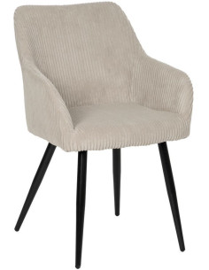 Fauteuil de table moderne chic Velours Beige Côtelé Métal Noir Belira (Lot de 2) - 1