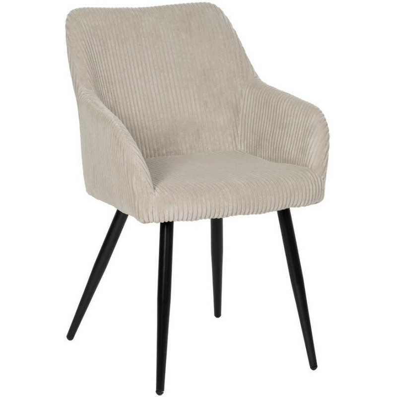 Fauteuil de table moderne chic Velours Beige Côtelé Métal Noir Belira (Lot de 2) - 1
