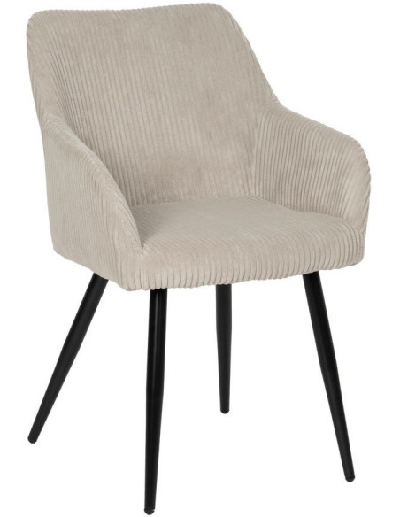 Fauteuil de table moderne chic Velours Beige Côtelé Métal Noir Belira (Lot de 2) - 1