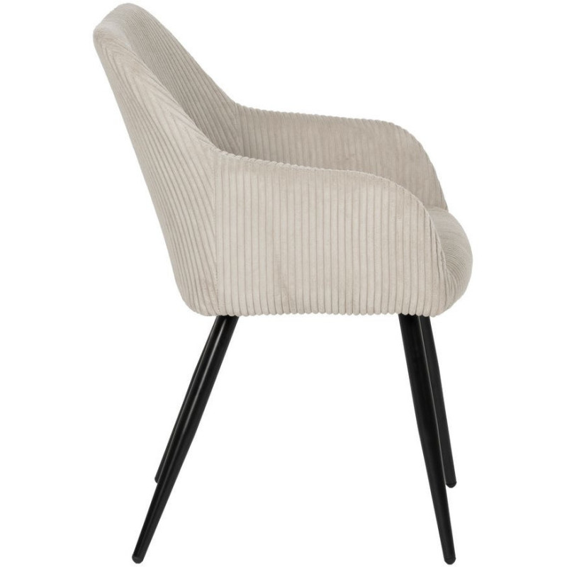 Fauteuil de table moderne chic Velours Beige Côtelé Métal Noir Belira (Lot de 2) - 2