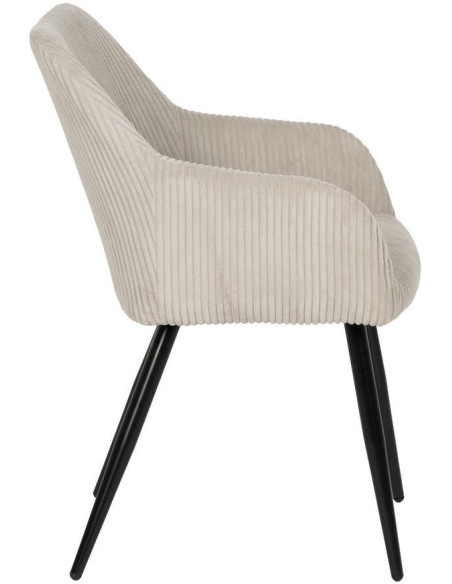 Fauteuil de table moderne chic Velours Beige Côtelé Métal Noir Belira (Lot de 2) - 2