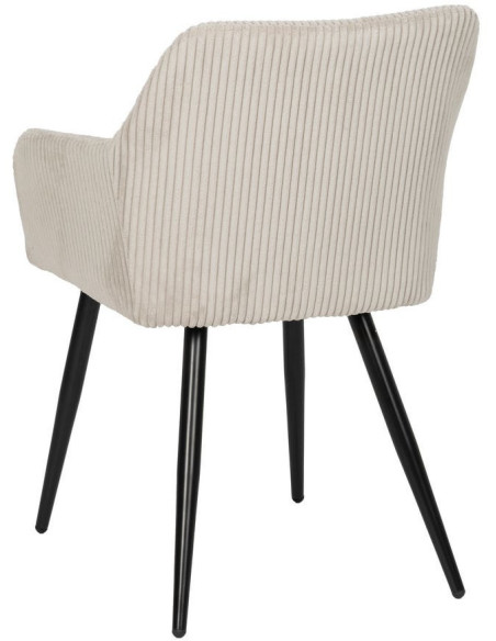Fauteuil de table moderne chic Velours Beige Côtelé Métal Noir Belira (Lot de 2) - 3