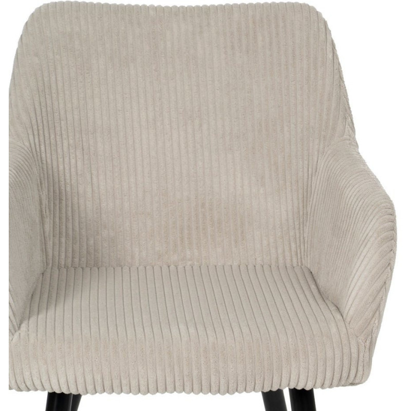 Fauteuil de table moderne chic Velours Beige Côtelé Métal Noir Belira (Lot de 2) - 4