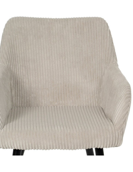 Fauteuil de table moderne chic Velours Beige Côtelé Métal Noir Belira (Lot de 2) - 4