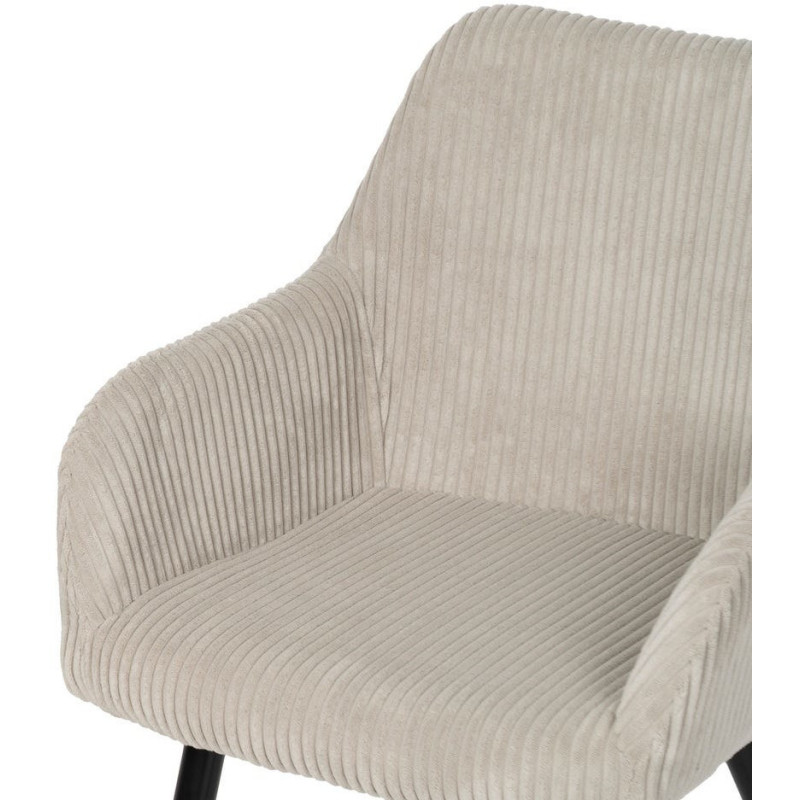 Fauteuil de table moderne chic Velours Beige Côtelé Métal Noir Belira (Lot de 2) - 5