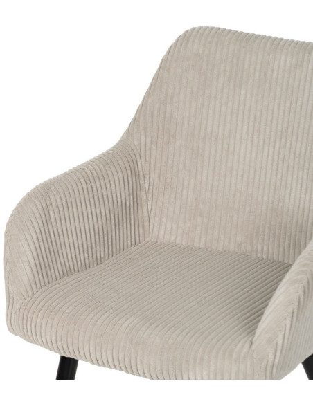 Fauteuil de table moderne chic Velours Beige Côtelé Métal Noir Belira (Lot de 2) - 5