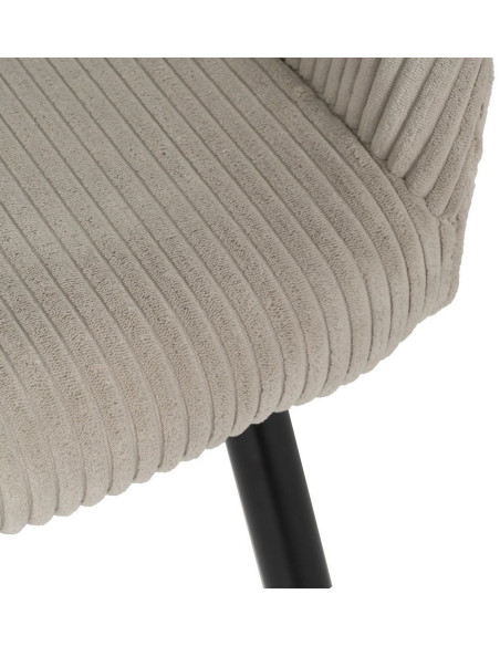 Fauteuil de table moderne chic Velours Beige Côtelé Métal Noir Belira (Lot de 2) - 7