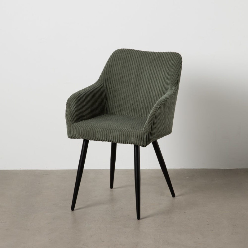 Fauteuil de table moderne chic Velours Vert Côtelé Métal Noir Belira (Lot de 2) - 11