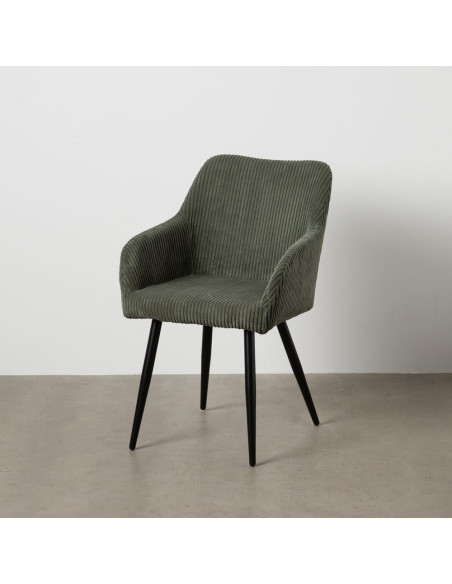 Fauteuil de table moderne chic Velours Vert Côtelé Métal Noir Belira (Lot de 2) - 11