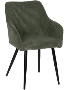 Fauteuil de table moderne chic Velours Vert Côtelé Métal Noir Belira (Lot de 2) - 1