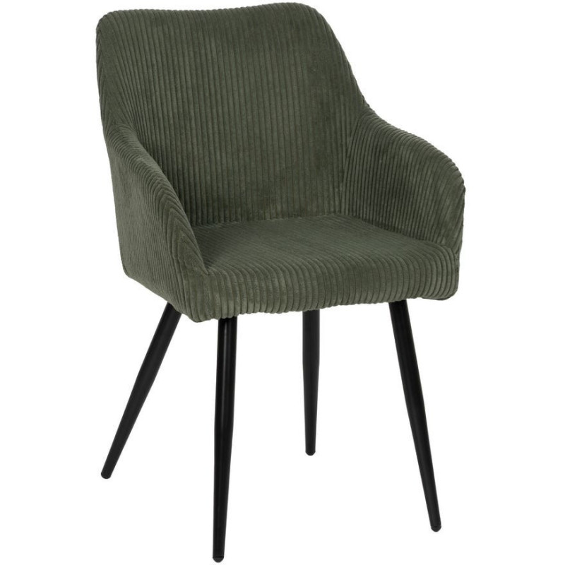 Fauteuil de table moderne chic Velours Vert Côtelé Métal Noir Belira (Lot de 2) - 1