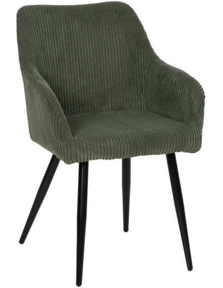 Fauteuil de table moderne chic Velours Vert Côtelé Métal Noir Belira (Lot de 2) - 1