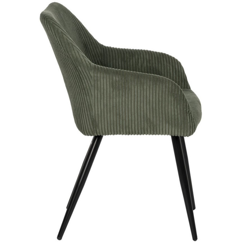 Fauteuil de table moderne chic Velours Vert Côtelé Métal Noir Belira (Lot de 2) - 2