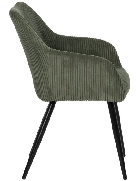 Fauteuil de table moderne chic Velours Vert Côtelé Métal Noir Belira (Lot de 2) - 2
