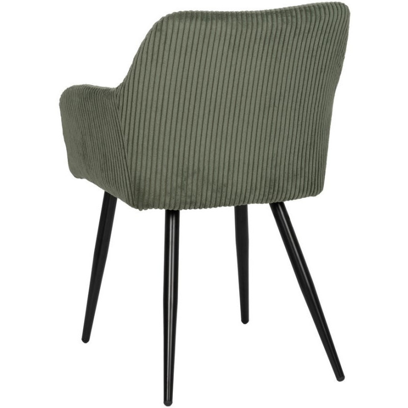 Fauteuil de table moderne chic Velours Vert Côtelé Métal Noir Belira (Lot de 2) - 3