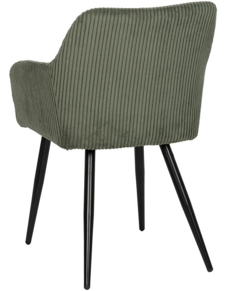 Fauteuil de table moderne chic Velours Vert Côtelé Métal Noir Belira (Lot de 2) - 3