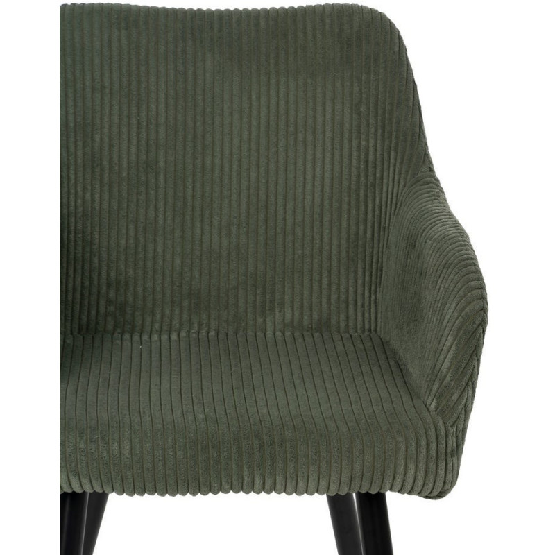 Fauteuil de table moderne chic Velours Vert Côtelé Métal Noir Belira (Lot de 2) - 4