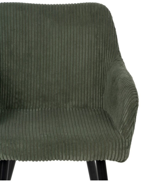 Fauteuil de table moderne chic Velours Vert Côtelé Métal Noir Belira (Lot de 2) - 4