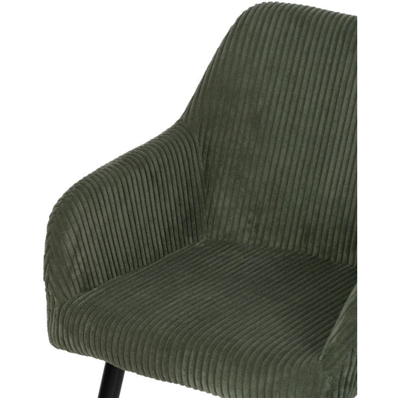 Fauteuil de table moderne chic Velours Vert Côtelé Métal Noir Belira (Lot de 2) - 5