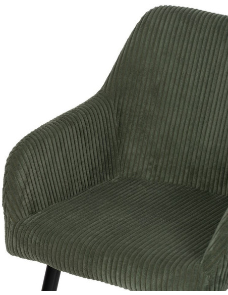 Fauteuil de table moderne chic Velours Vert Côtelé Métal Noir Belira (Lot de 2) - 5