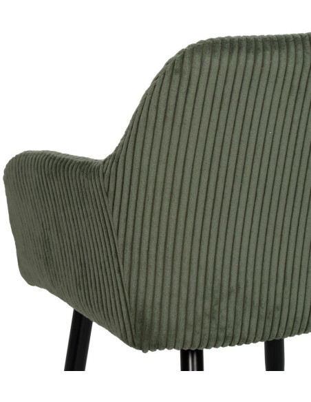 Fauteuil de table moderne chic Velours Vert Côtelé Métal Noir Belira (Lot de 2) - 8