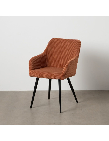Fauteuil de table moderne chic Velours Terracotta Côtelé Métal Noir Belira (Lot de 2) - 11