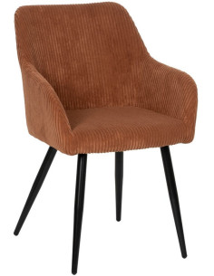 Fauteuil de table moderne chic Velours Terracotta Côtelé Métal Noir Belira (Lot de 2) - 1