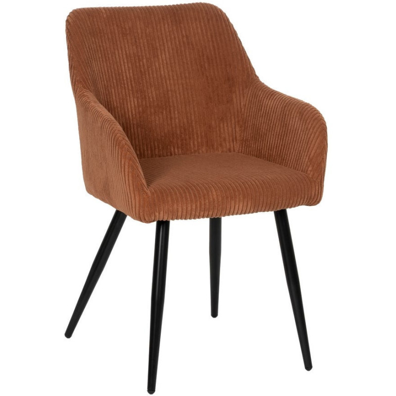 Fauteuil de table moderne chic Velours Terracotta Côtelé Métal Noir Belira (Lot de 2) - 1