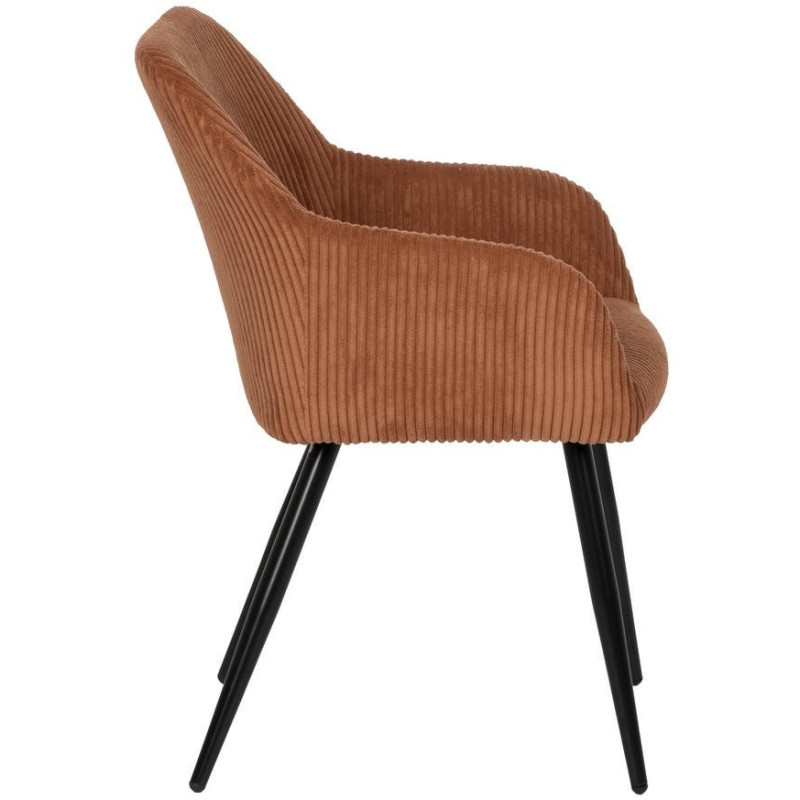 Fauteuil de table moderne chic Velours Terracotta Côtelé Métal Noir Belira (Lot de 2) - 2