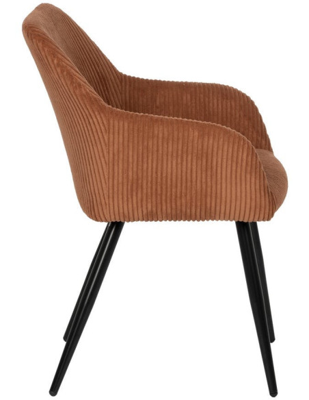 Fauteuil de table moderne chic Velours Terracotta Côtelé Métal Noir Belira (Lot de 2) - 2