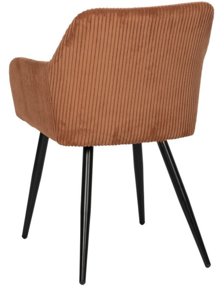 Fauteuil de table moderne chic Velours Terracotta Côtelé Métal Noir Belira (Lot de 2) - 3