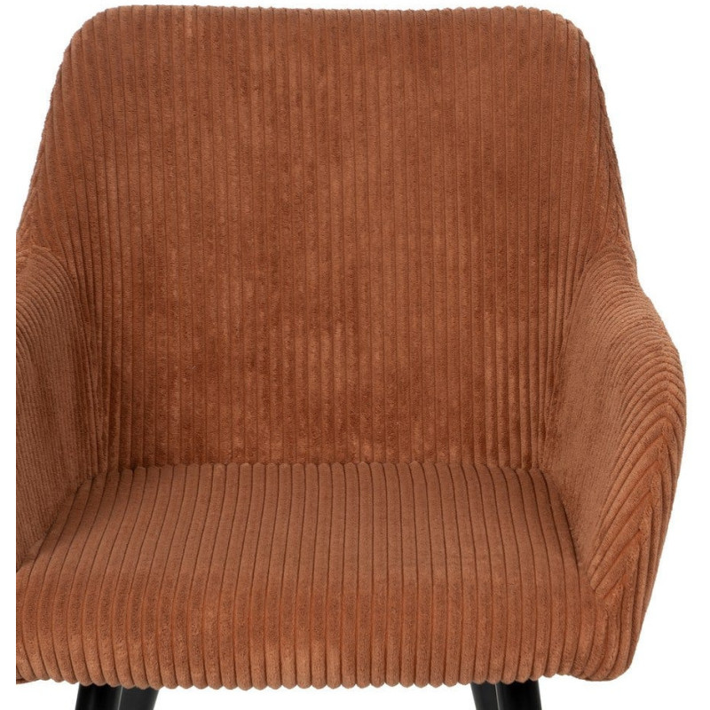 Fauteuil de table moderne chic Velours Terracotta Côtelé Métal Noir Belira (Lot de 2) - 4