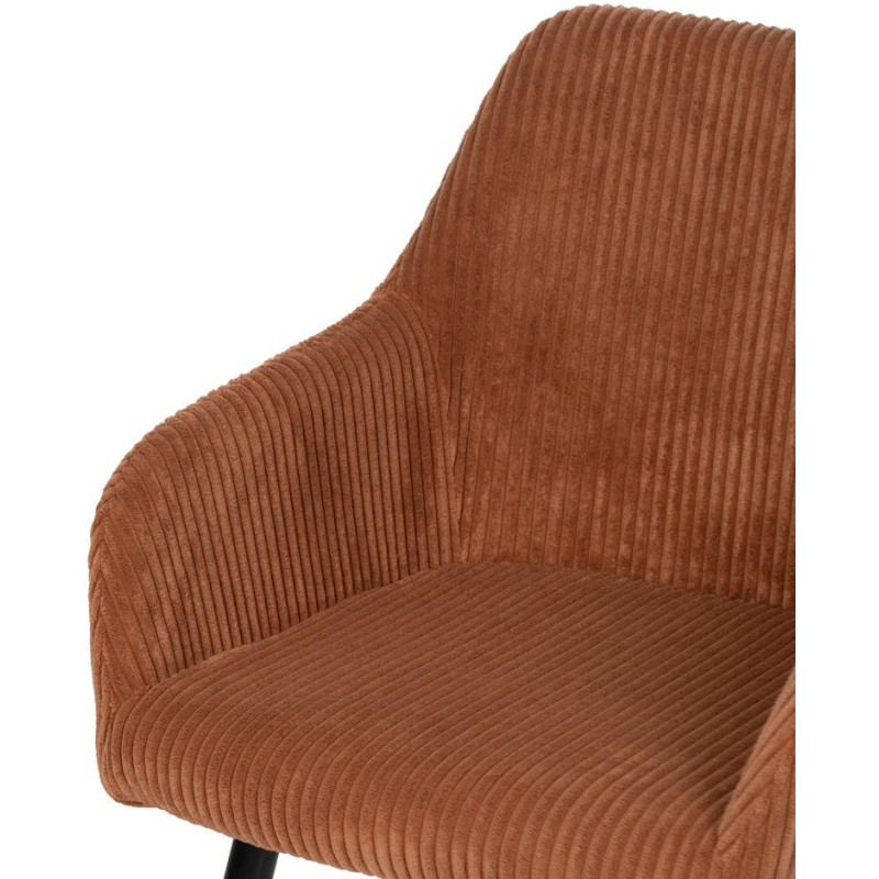 Fauteuil de table moderne chic Velours Terracotta Côtelé Métal Noir Belira (Lot de 2) - 5
