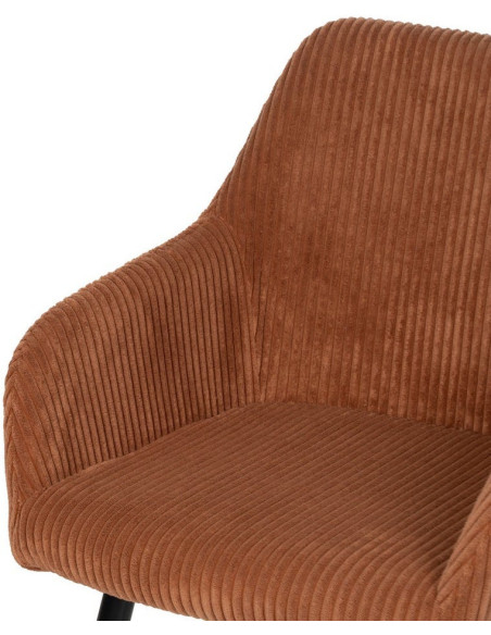 Fauteuil de table moderne chic Velours Terracotta Côtelé Métal Noir Belira (Lot de 2) - 5