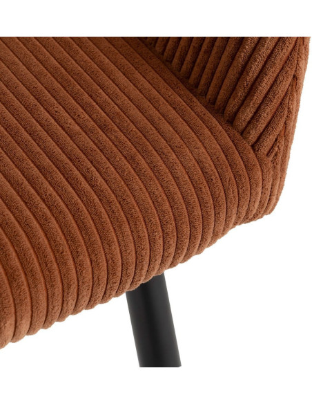 Fauteuil de table moderne chic Velours Terracotta Côtelé Métal Noir Belira (Lot de 2) - 7