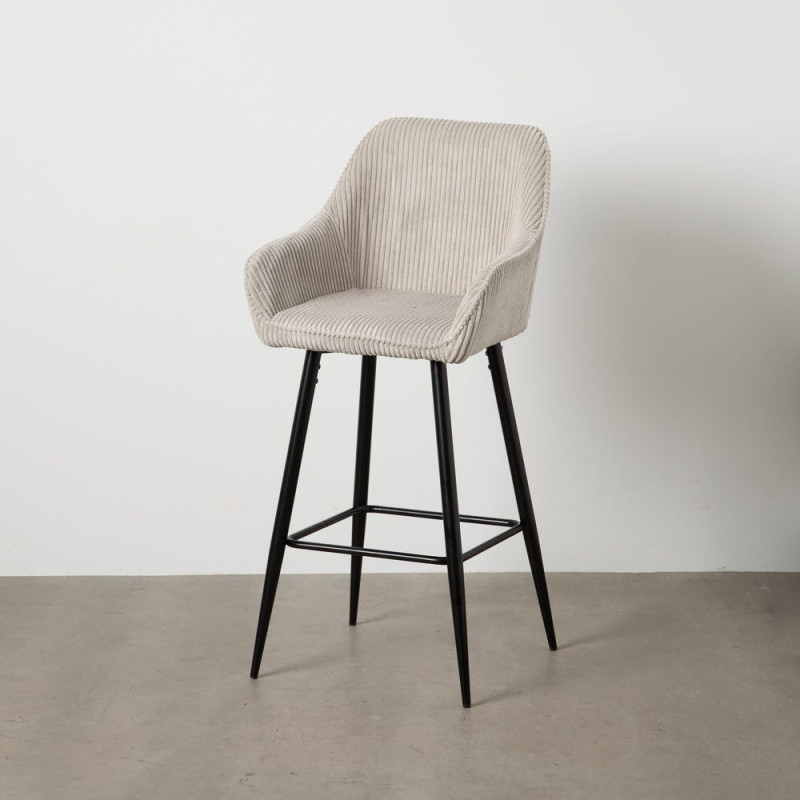 Tabouret de bar moderne chic Velours Beige Côtelé Métal Noir Belira (Lot de 2) - 11