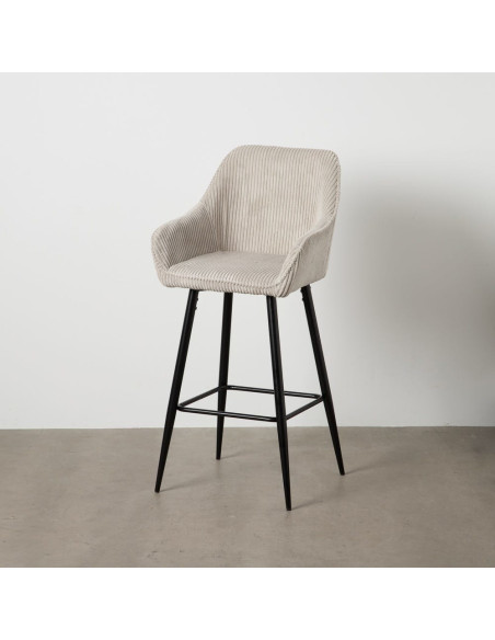 Tabouret de bar moderne chic Velours Beige Côtelé Métal Noir Belira (Lot de 2) - 11