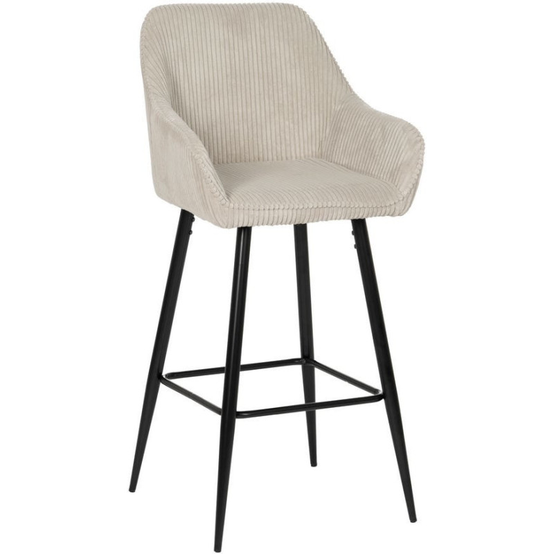 Tabouret de bar moderne chic Velours Beige Côtelé Métal Noir Belira (Lot de 2) - 1