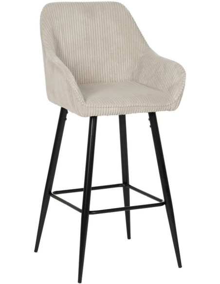 Tabouret de bar moderne chic Velours Beige Côtelé Métal Noir Belira (Lot de 2) - 1