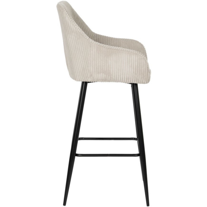 Tabouret de bar moderne chic Velours Beige Côtelé Métal Noir Belira (Lot de 2) - 2